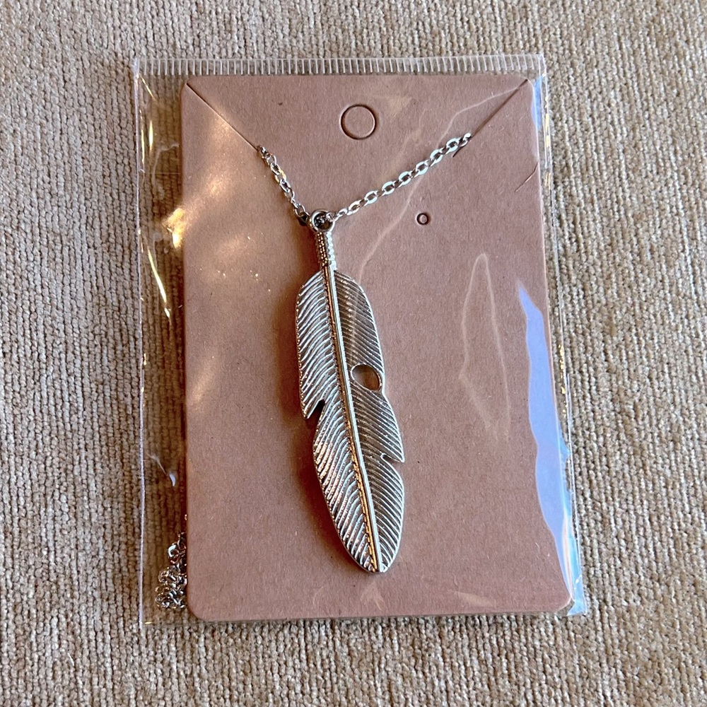 Silver Feather Pendant Necklace